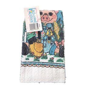 Cannon Enchanted Cottage Kitchen Dishcloth Vintage Pig Farm Country NOS 80s 90s